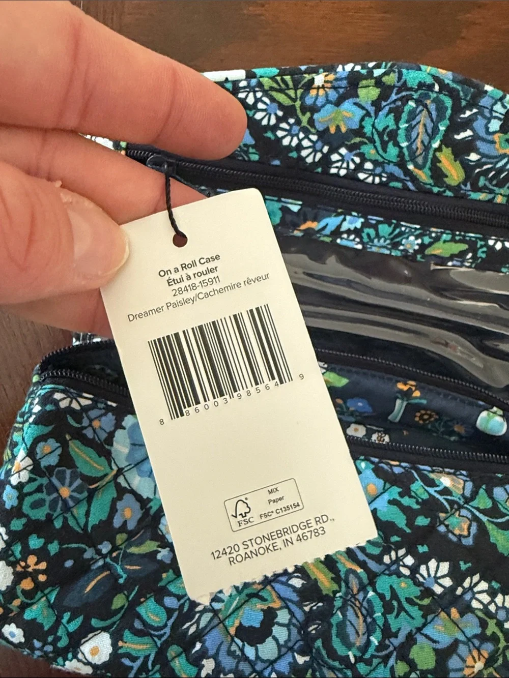 Vera Bradley Black Teal Floral Quilted Cosmetic Case - On a Roll Case - Dreamer